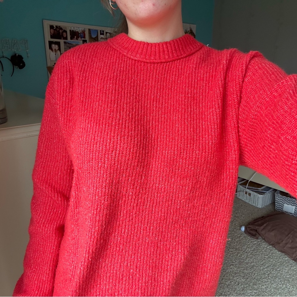 American Eagle Outfitters Ribbed Crewneck Sweater in Bright Red